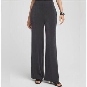 Chico's Travelers Gray Wide Leg Pants Size XL Short Acetate Spandex Knit Slacks